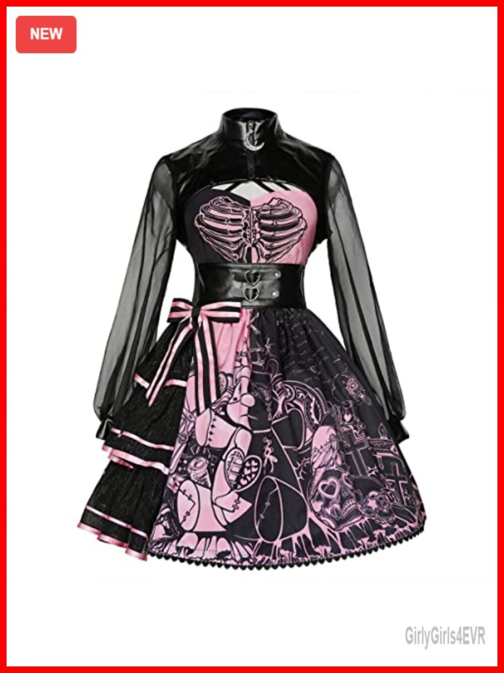 Gothic Lolita Suspender Skirt Set Steampunk Cosplay Women's Dark Style